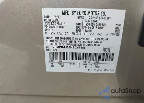 2017 Ford Edge Sel from USA, damaged, VIN 2FMPK4J83HBC67188